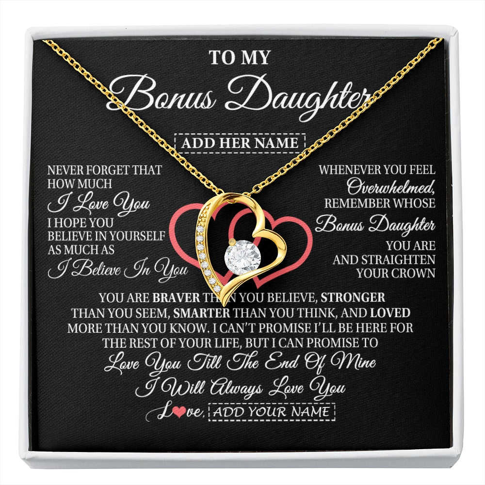 Forever Love Necklace 18K Yellow Gold Finish | 1 | Personalized To My Bonus Daughter Birthday Gifts From Stepmother Stepdad Always Love You Stepdaughter Gifts Necklace Christmas Custom Gift Box Message Card | siriusteestore.myshopify