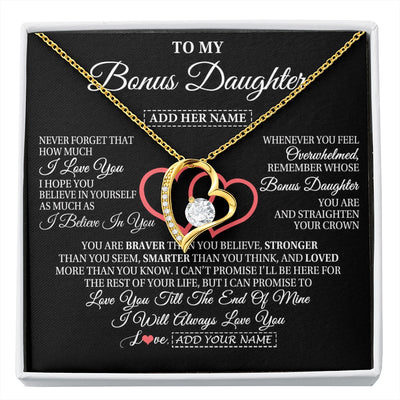 Forever Love Necklace 18K Yellow Gold Finish | 1 | Personalized To My Bonus Daughter Birthday Gifts From Stepmother Stepdad Always Love You Stepdaughter Gifts Necklace Christmas Custom Gift Box Message Card | siriusteestore.myshopify