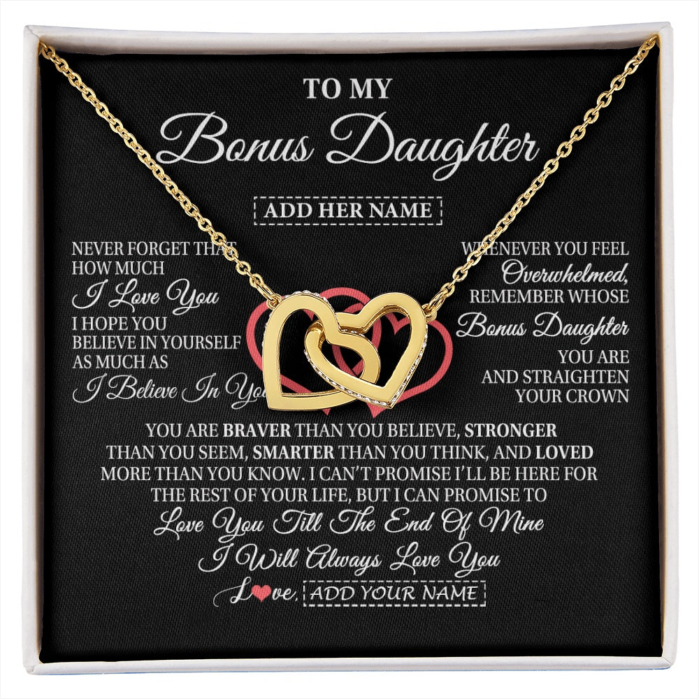 Interlocking Hearts Necklace 18K Yellow Gold Finish | 1 | Personalized To My Bonus Daughter Birthday Gifts From Stepmother Stepdad Always Love You Stepdaughter Gifts Necklace Christmas Custom Gift Box Message Card | siriusteestore.myshopify