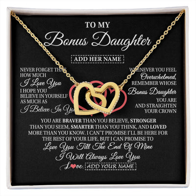 Interlocking Hearts Necklace 18K Yellow Gold Finish | 1 | Personalized To My Bonus Daughter Birthday Gifts From Stepmother Stepdad Always Love You Stepdaughter Gifts Necklace Christmas Custom Gift Box Message Card | siriusteestore.myshopify
