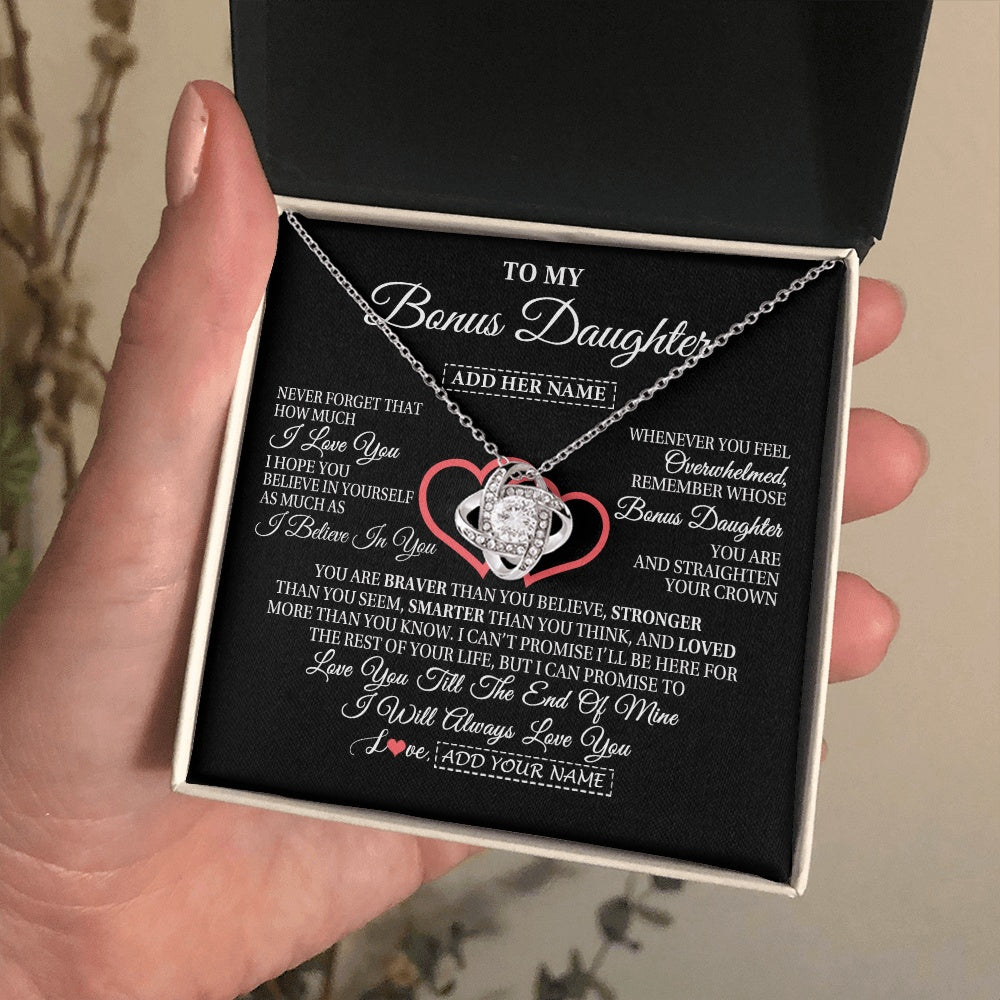 Love Knot Necklace 14K White Gold Finish | 2 | Personalized To My Bonus Daughter Birthday Gifts From Stepmother Stepdad Always Love You Stepdaughter Gifts Necklace Christmas Custom Gift Box Message Card | siriusteestore.myshopify