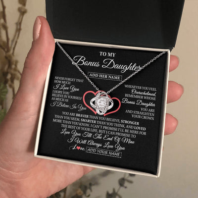Love Knot Necklace 14K White Gold Finish | 2 | Personalized To My Bonus Daughter Birthday Gifts From Stepmother Stepdad Always Love You Stepdaughter Gifts Necklace Christmas Custom Gift Box Message Card | siriusteestore.myshopify