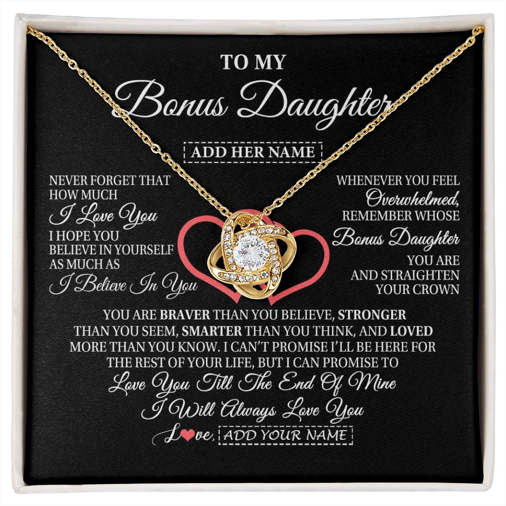 Love Knot Necklace 18K Yellow Gold Finish | 1 | Personalized To My Bonus Daughter Birthday Gifts From Stepmother Stepdad Always Love You Stepdaughter Gifts Necklace Christmas Custom Gift Box Message Card | siriusteestore.myshopify