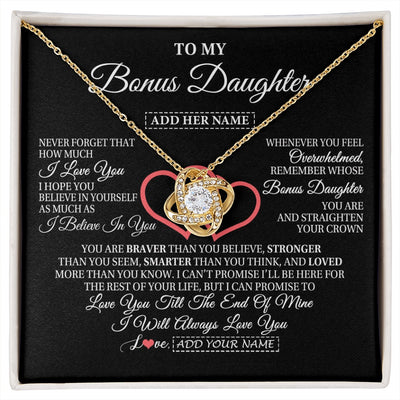 Love Knot Necklace 18K Yellow Gold Finish | 1 | Personalized To My Bonus Daughter Birthday Gifts From Stepmother Stepdad Always Love You Stepdaughter Gifts Necklace Christmas Custom Gift Box Message Card | siriusteestore.myshopify