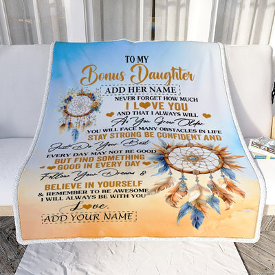 Personalized To My Bonus Daughter Blanket Dream Catcher I Love You Forever From Stepmom Stepdad Stepdaughter Birthday Gifts Christmas Graduation Fleece Blanket | siriusteestore