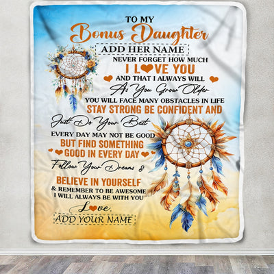 Personalized To My Bonus Daughter Blanket Dream Catcher I Love You Forever From Stepmom Stepdad Stepdaughter Birthday Gifts Christmas Graduation Fleece Blanket | siriusteestore