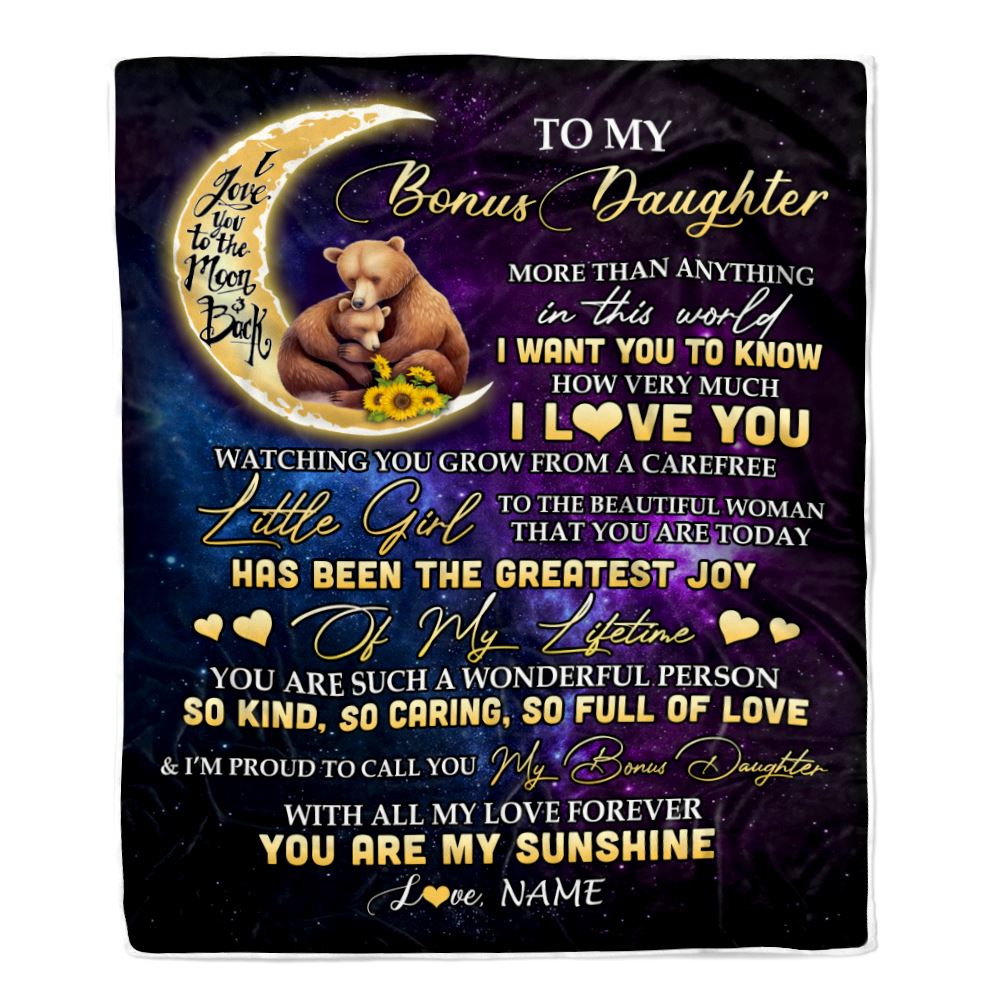 Personalized To My Bonus Daughter Blanket From Aunt Positive Energy Encourage Brave Little Bear Stepdaughter Birthday Gifts Christmas Customized Fleece Blanket | siriusteestore