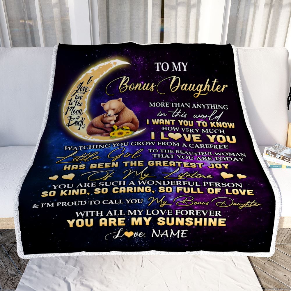 Personalized To My Bonus Daughter Blanket From Aunt Positive Energy Encourage Brave Little Bear Stepdaughter Birthday Gifts Christmas Customized Fleece Blanket | siriusteestore