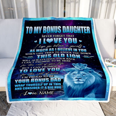 Personalized To My Bonus Daughter Blanket From Bonus Dad Never Forget That I Love You Stepdaughter Birthday Gifts Graduation Christmas Fleece Blanket | siriusteestore