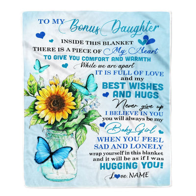 Personalized To My Bonus Daughter Blanket From Bonus Mom Dad Full Of Love Sunflower Butterfly Bonus Daughter Birthday Christmas Customized Fleece Blanket | siriusteestore