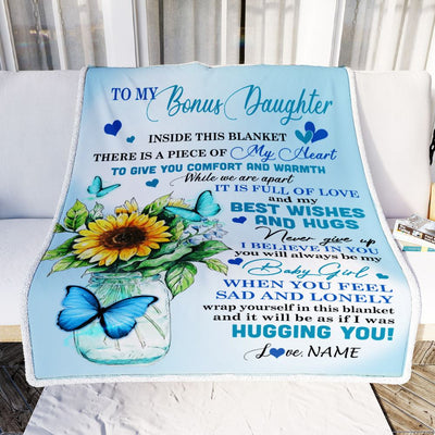 Personalized To My Bonus Daughter Blanket From Bonus Mom Dad Full Of Love Sunflower Butterfly Bonus Daughter Birthday Christmas Customized Fleece Blanket | siriusteestore