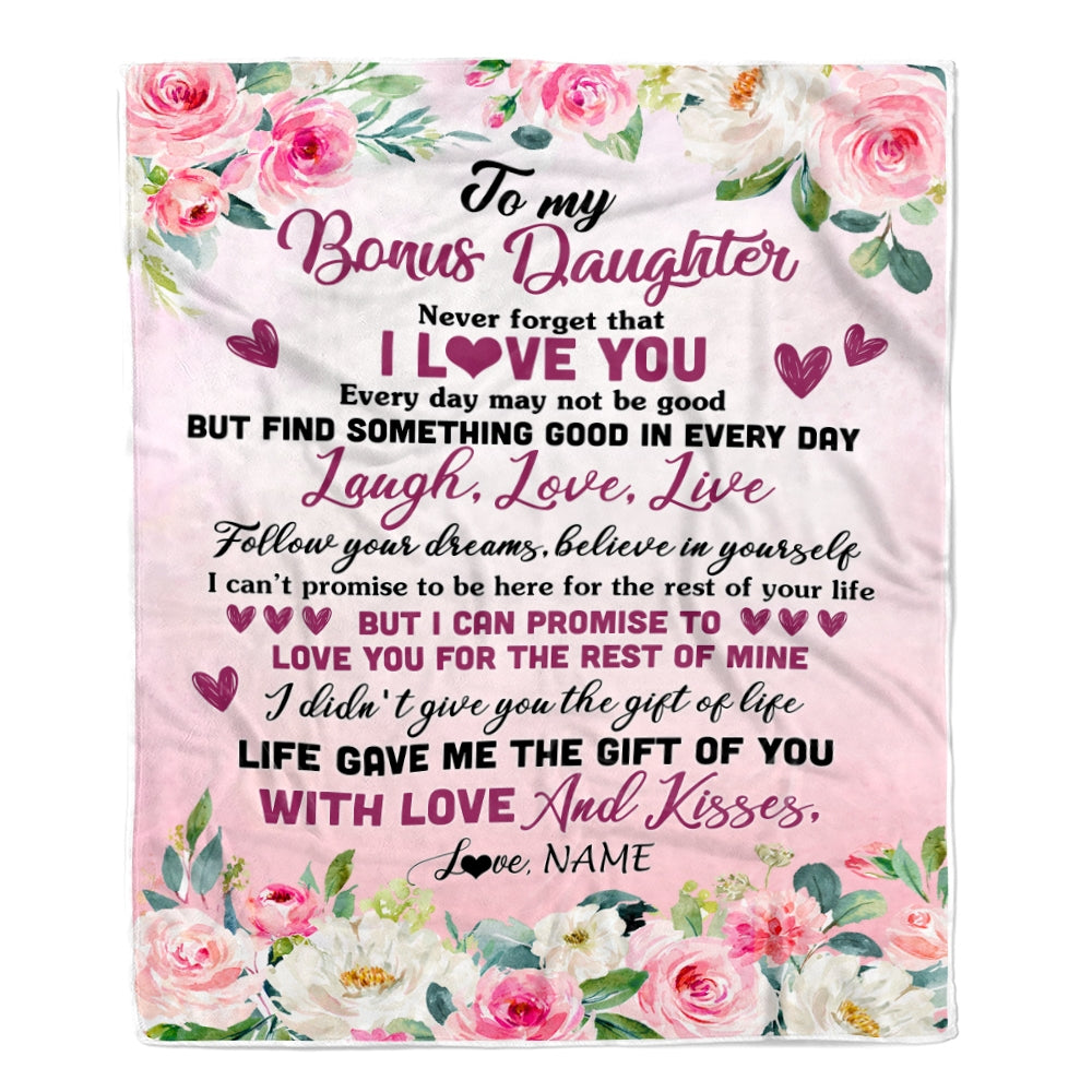 Personalized To My Bonus Daughter Blanket From Mom Never Forget I Love You Flower Stepdaughter Birthday Graduation Christmas Customized Bed Fleece Blanket | siriusteestore