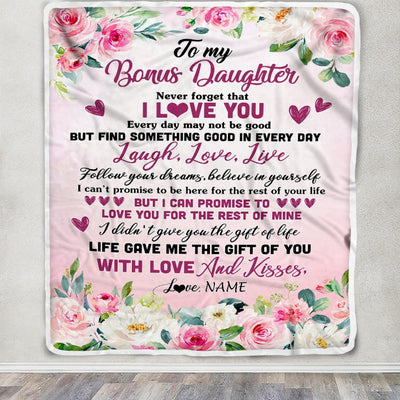 Personalized To My Bonus Daughter Blanket From Mom Never Forget I Love You Flower Stepdaughter Birthday Graduation Christmas Customized Bed Fleece Blanket | siriusteestore
