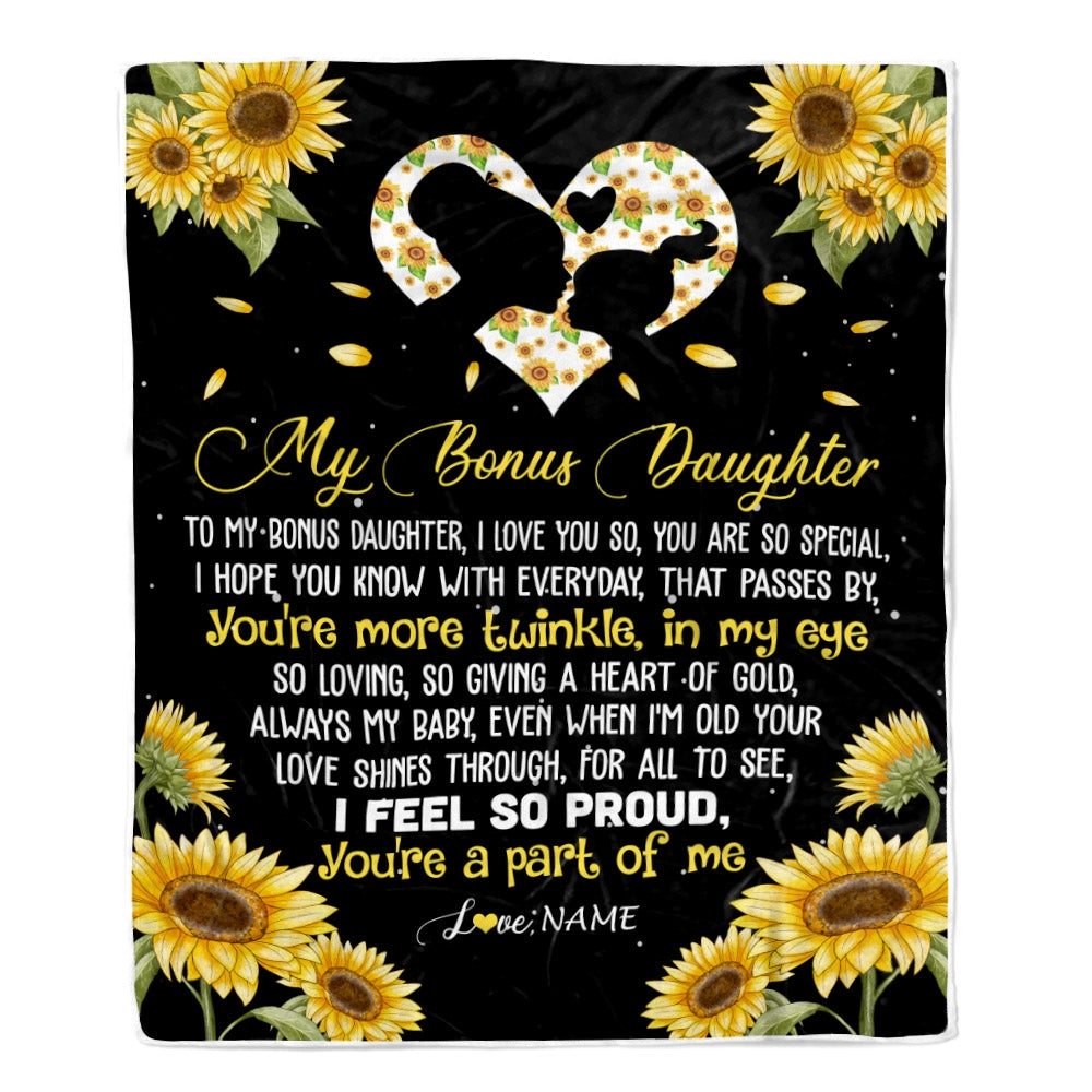 Personalized To My Bonus Daughter Blanket From Mom Sunflower I Love You So Special Stepdaughter Birthday Graduation Christmas Customized Fleece Throw Blanket | siriusteestore