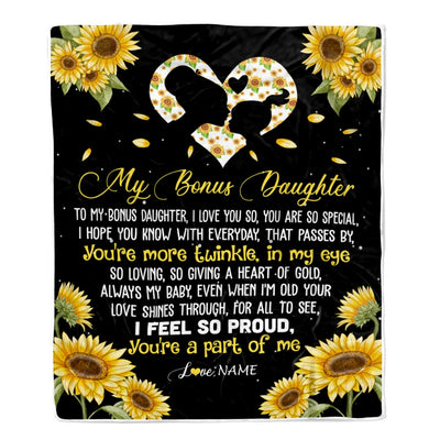 Personalized To My Bonus Daughter Blanket From Mom Sunflower I Love You So Special Stepdaughter Birthday Graduation Christmas Customized Fleece Throw Blanket | siriusteestore