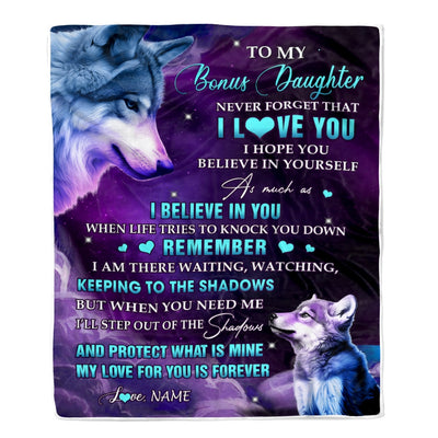Personalized To My Bonus Daughter Blanket From Mom Wolf Moon My Love For You Is Forever Stepdaughter Birthday Graduation Christmas Customized Fleece Blanket | siriusteestore
