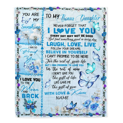 Personalized To My Bonus Daughter Blanket From Step Mom Butterfly Never Forget That I Love You Stepdaughter Birthday Christmas Customized Fleece Blanket | siriusteestore