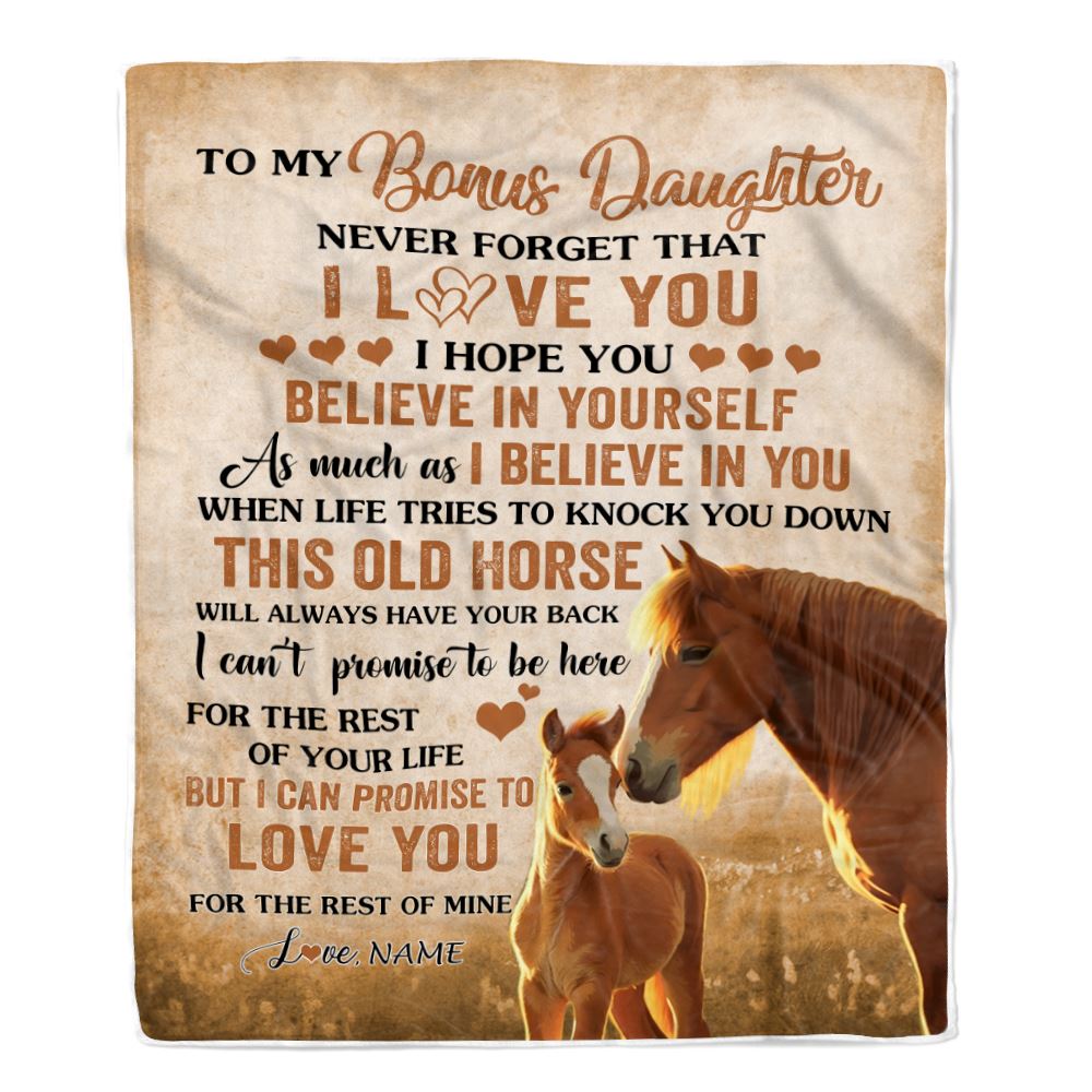 Personalized To My Bonus Daughter Blanket From Step Mom Dad This Old Horse Love Stepdaughter Birthday Gifts Graduation Customized Christmas Fleece Blanket | siriusteestore