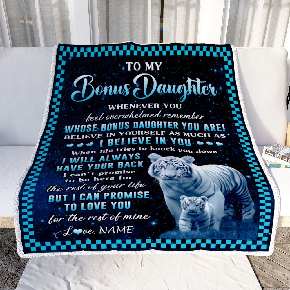 Personalized To My Bonus Daughter Blanket From Step Mom Dad Whenever You Feel White Tiger Stepdaughter Birthday Gifts Graduation Christmas Fleece Blanket | siriusteestore