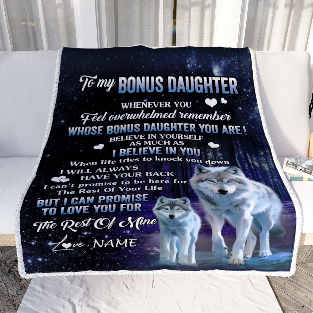 Personalized To My Bonus Daughter Blanket From Step Mom Dad Whenever You Feel Wolf Stepdaughter Birthday Gifts Graduation Christmas Fleece Blanket | siriusteestore