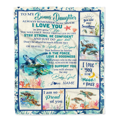 Personalized To My Bonus Daughter Blanket From Step Mom Turtle Always Remember How Much I Love Stepdaughter Birthday Christmas Customized Fleece Throw Blanket | siriusteestore