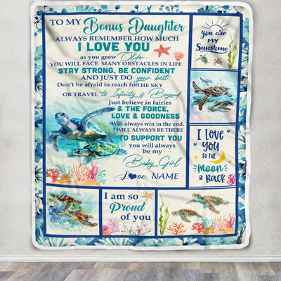 Personalized To My Bonus Daughter Blanket From Step Mom Turtle Always Remember How Much I Love Stepdaughter Birthday Christmas Customized Fleece Throw Blanket | siriusteestore