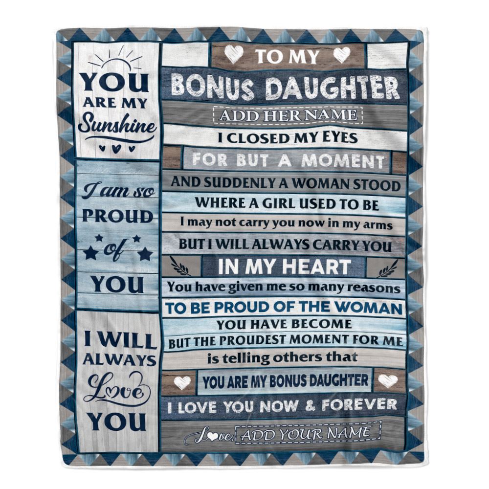 Personalized To My Bonus Daughter Blanket From Step Mom Wood I Closed My Eyes Gifts For Stepdaughter Birthday Gifts Graduation Christmas Fleece Blanket | siriusteestore