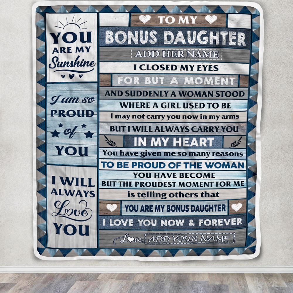 Personalized To My Bonus Daughter Blanket From Step Mom Wood I Closed My Eyes Gifts For Stepdaughter Birthday Gifts Graduation Christmas Fleece Blanket | siriusteestore