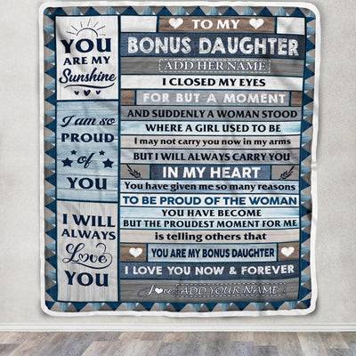 Personalized To My Bonus Daughter Blanket From Step Mom Wood I Closed My Eyes Gifts For Stepdaughter Birthday Gifts Graduation Christmas Fleece Blanket | siriusteestore