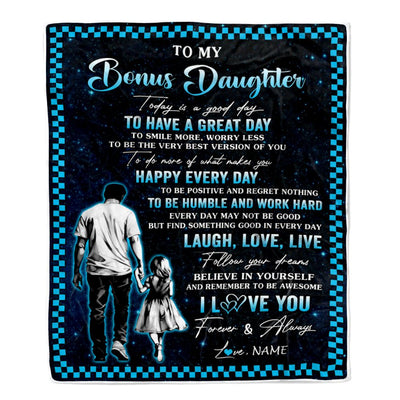 Personalized To My Bonus Daughter Blanket From Stepdad Every Day Laugh Love Live Stepdad Stepdaughter Birthday Gifts Christmas Customized Fleece Throw Blanket | siriusteestore