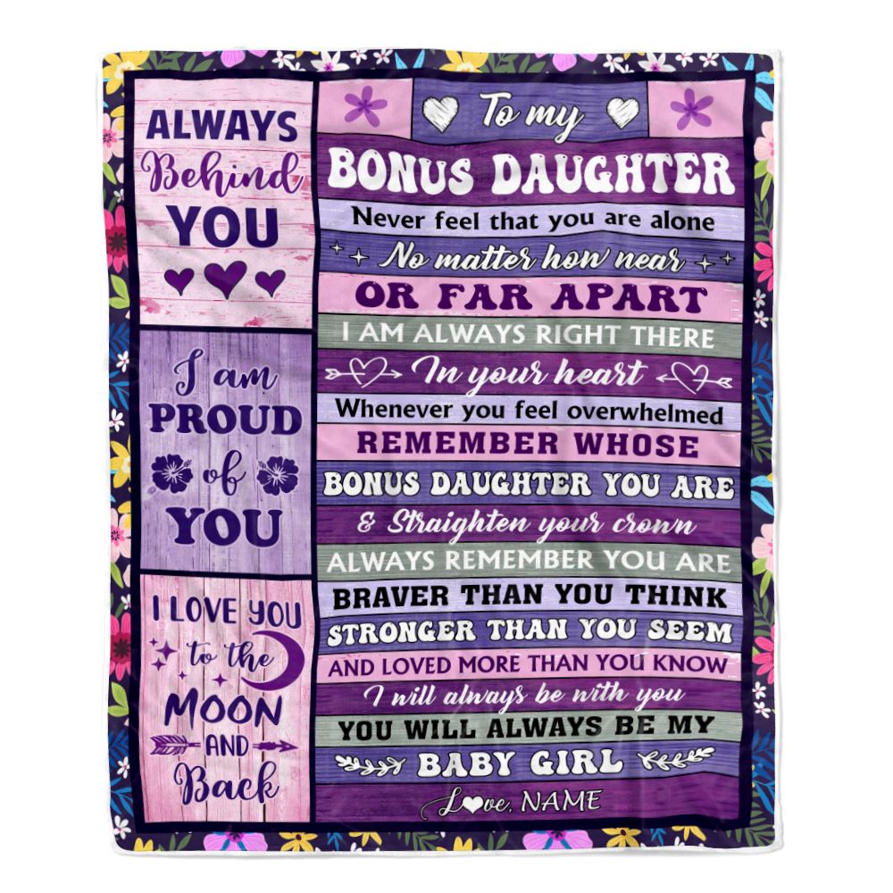Personalized To My Bonus Daughter Blanket From Stepdad Mom Wood Never Feel Alone Stepdaughter Gifts Birthday Graduation Christmas Customized Fleece Blanket | siriusteestore