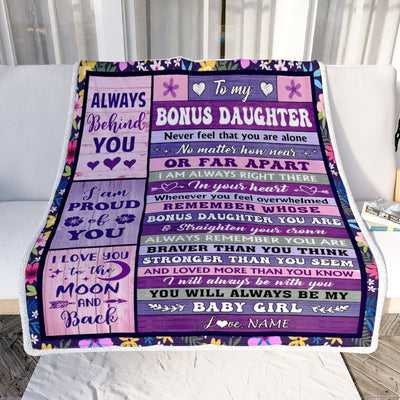 Personalized To My Bonus Daughter Blanket From Stepdad Mom Wood Never Feel Alone Stepdaughter Gifts Birthday Graduation Christmas Customized Fleece Blanket | siriusteestore