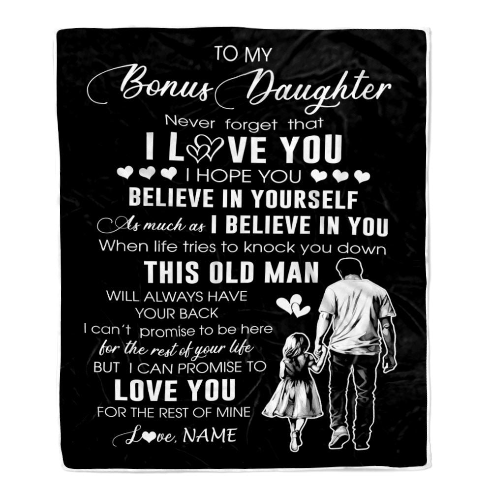 Personalized To My Bonus Daughter Blanket From Stepdad This Old Man Love You Stepdaughter Birthday Gifts Graduation Customized Christmas Fleece Blanket | siriusteestore