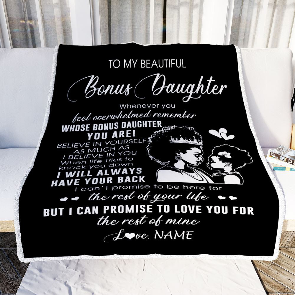 Personalized To My Bonus Daughter Blanket From Stepmom African Woman Whenever You Feel Overwhelmed Stepdaughter Birthday Christmas Customized Fleece Blanket | siriusteestore