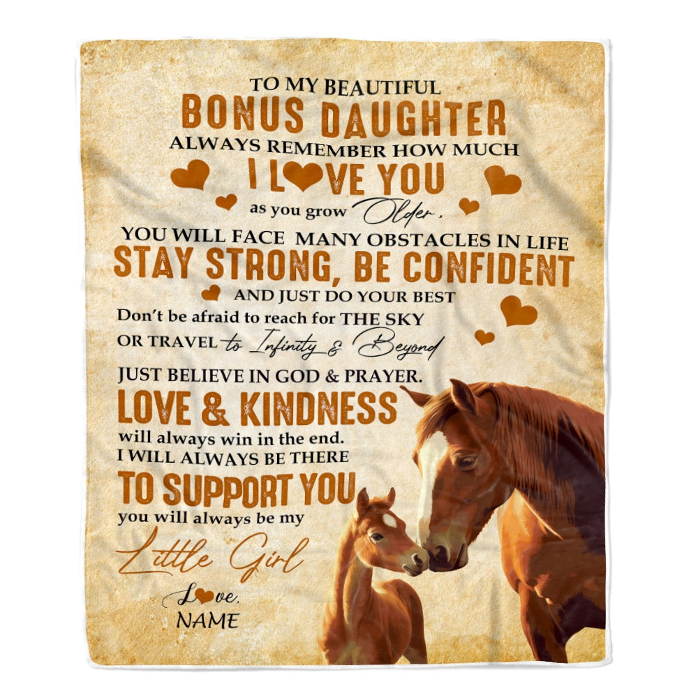 Personalized To My Bonus Daughter Blanket From Stepmom Always Remember I Love You Horse Stepdaughter Birthday Graduation Christmas Customized Fleece Blanket | siriusteestore