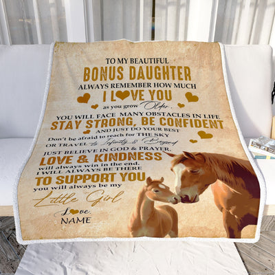 Personalized To My Bonus Daughter Blanket From Stepmom Always Remember I Love You Horse Stepdaughter Birthday Graduation Christmas Customized Fleece Blanket | siriusteestore