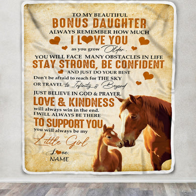 Personalized To My Bonus Daughter Blanket From Stepmom Always Remember I Love You Horse Stepdaughter Birthday Graduation Christmas Customized Fleece Blanket | siriusteestore