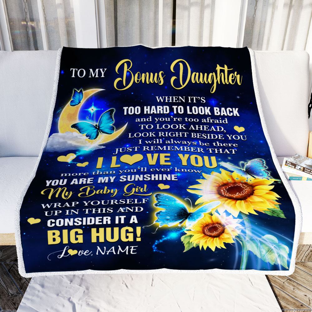 Personalized To My Bonus Daughter Blanket From Stepmom Butterfly I Will Always Be There Stepdaughter Birthday Graduation Christmas Customized Fleece Blanket | siriusteestore
