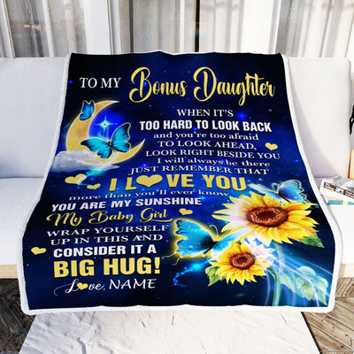 Personalized To My Bonus Daughter Blanket From Stepmom Butterfly I Will Always Be There Stepdaughter Birthday Graduation Christmas Customized Fleece Blanket | siriusteestore