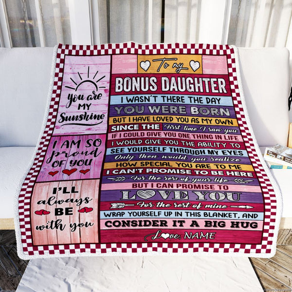 Personalized To My Bonus Daughter Blanket From Stepmom Dad Wood I