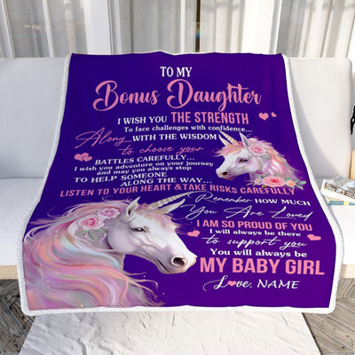 Personalized To My Bonus Daughter Blanket From Stepmom I Wish You The Strength Unicorn Stepdaughter Birthday Graduation Christmas Customized Fleece Blanket | siriusteestore