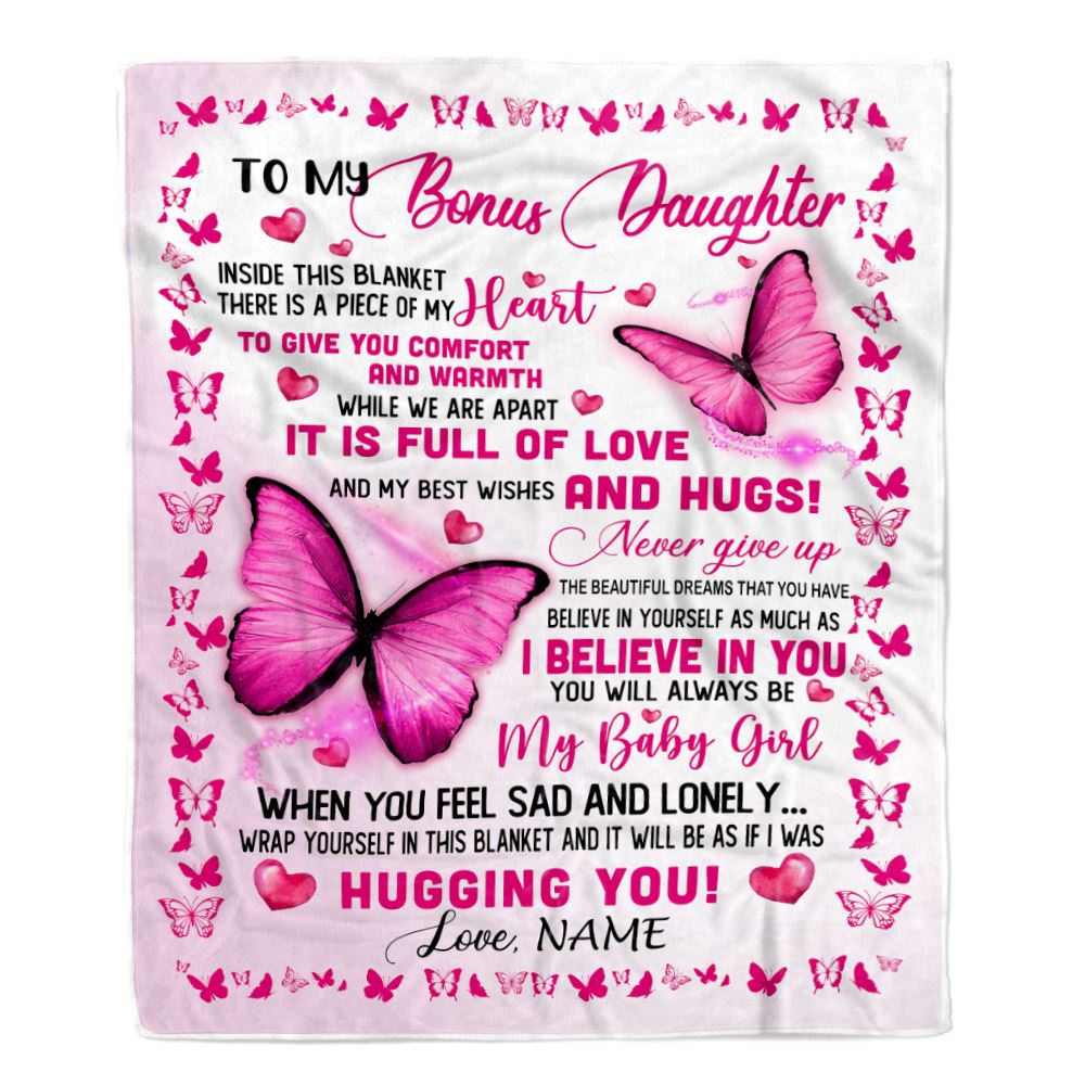 Personalized To My Bonus Daughter Blanket From Stepmom Inside This Blanket There Is A Piece Of My Heart For Stepdaughter Birthday Christmas Fleece Blanket | siriusteestore