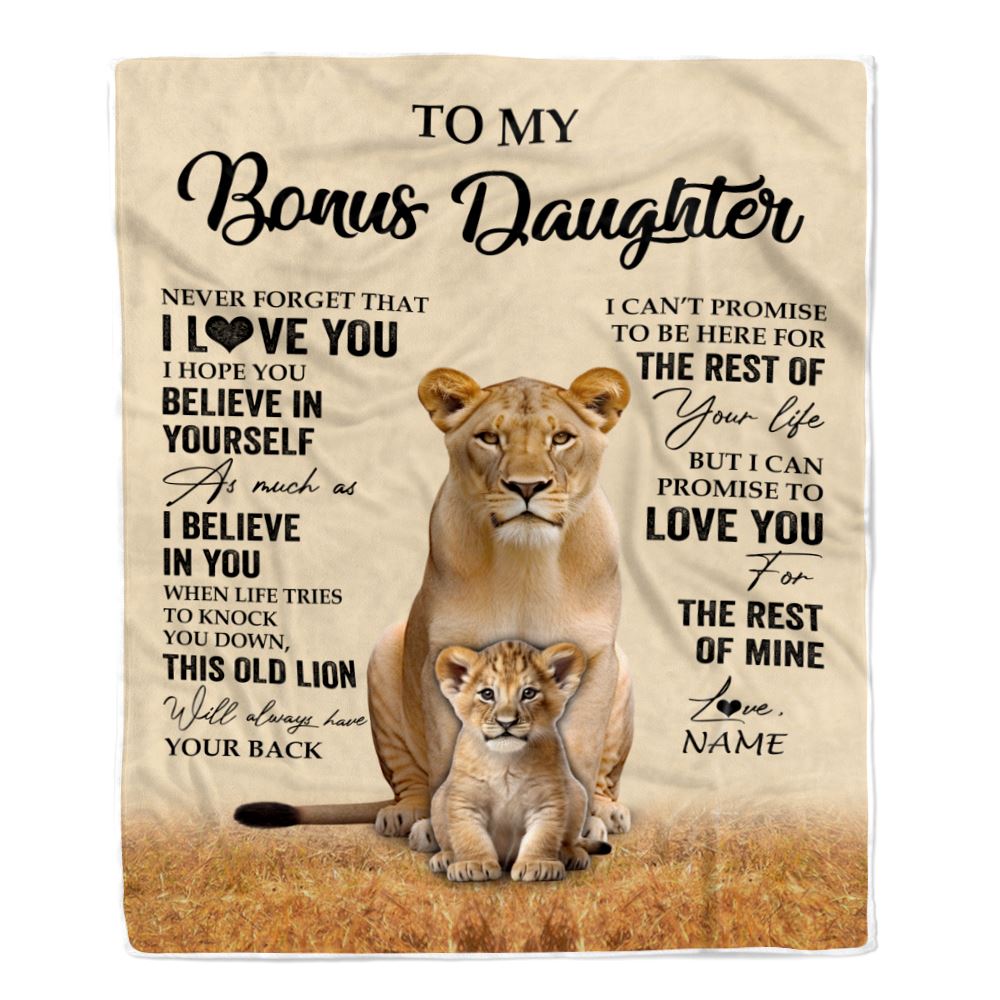 Personalized To My Bonus Daughter Blanket From Stepmom Lion Never Forget That I Love You Stepdaughter Birthday Gifts Christmas Customized Fleece Throw Blanket | siriusteestore
