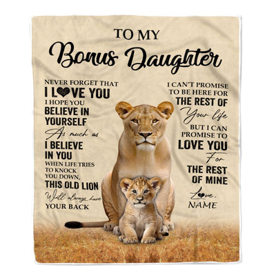 Personalized To My Bonus Daughter Blanket From Stepmom Lion Never Forget That I Love You Stepdaughter Birthday Gifts Christmas Customized Fleece Throw Blanket | siriusteestore