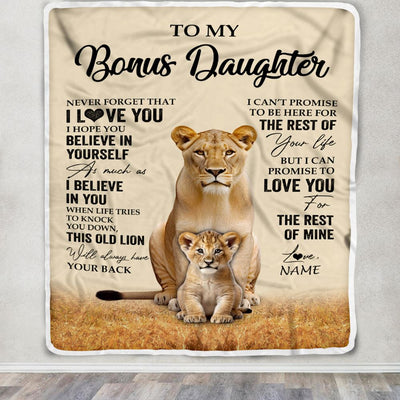 Personalized To My Bonus Daughter Blanket From Stepmom Lion Never Forget That I Love You Stepdaughter Birthday Gifts Christmas Customized Fleece Throw Blanket | siriusteestore