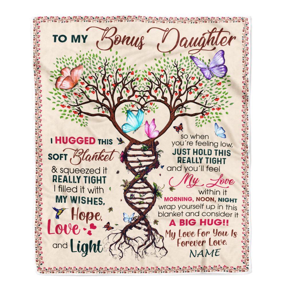 Personalized To My Bonus Daughter Blanket From Stepmom My Love Within It Morning Noon Night Butterfly Tree Stepdaughter Birthday Christmas Fleece Blanket | siriusteestore