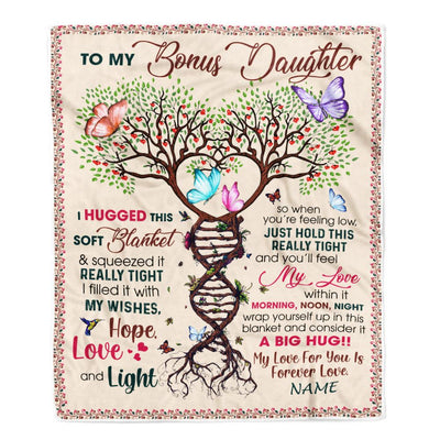 Personalized To My Bonus Daughter Blanket From Stepmom My Love Within It Morning Noon Night Butterfly Tree Stepdaughter Birthday Christmas Fleece Blanket | siriusteestore