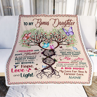 Personalized To My Bonus Daughter Blanket From Stepmom My Love Within It Morning Noon Night Butterfly Tree Stepdaughter Birthday Christmas Fleece Blanket | siriusteestore