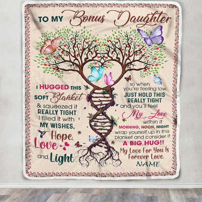 Personalized To My Bonus Daughter Blanket From Stepmom My Love Within It Morning Noon Night Butterfly Tree Stepdaughter Birthday Christmas Fleece Blanket | siriusteestore