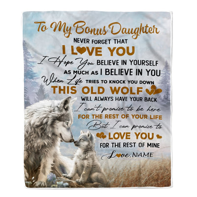 Personalized To My Bonus Daughter Blanket From Stepmom Never Forget That I Love You Wolf Stepdaughter Birthday Christmas Customized Bed Fleece Throw Blanket | siriusteestore